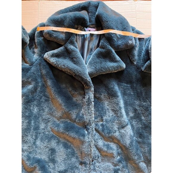 Roamans Womens plus 20W Faux Fur Coat blue/green luxuriously  soft pockets snap - Picture 11 of 14